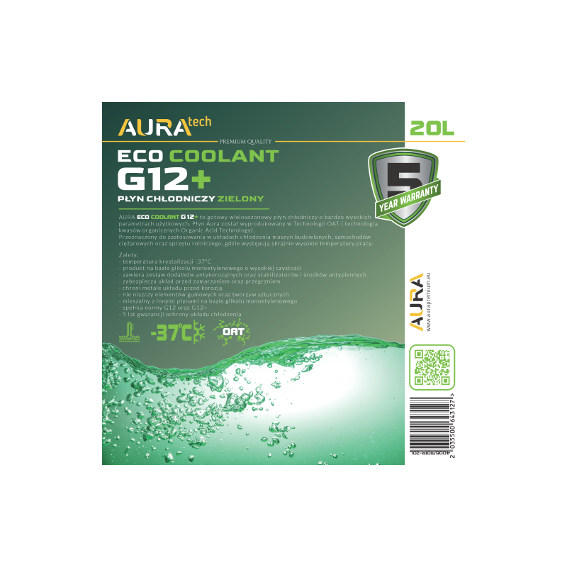 Антифриз AURA Antifrezz ECO G12 + GREEN, 20 л